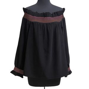 Crown & Ivy Black Hello Spring Pink Stitching Smocking Off The Shoulder Top Sz L